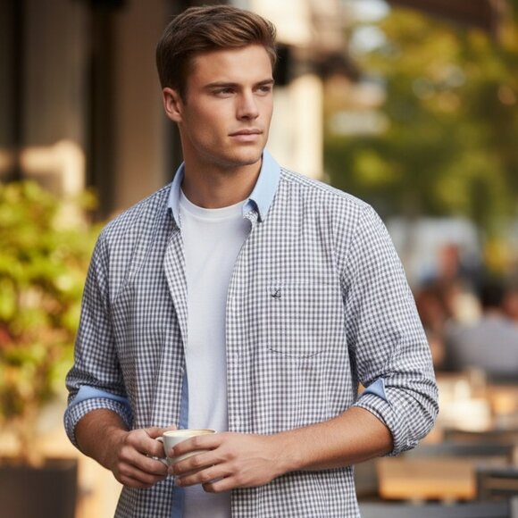 Egara Other - Egara Preppy Non-Iron Slim Fit Blue Plaid Button Down 100% Cotton Men's XL